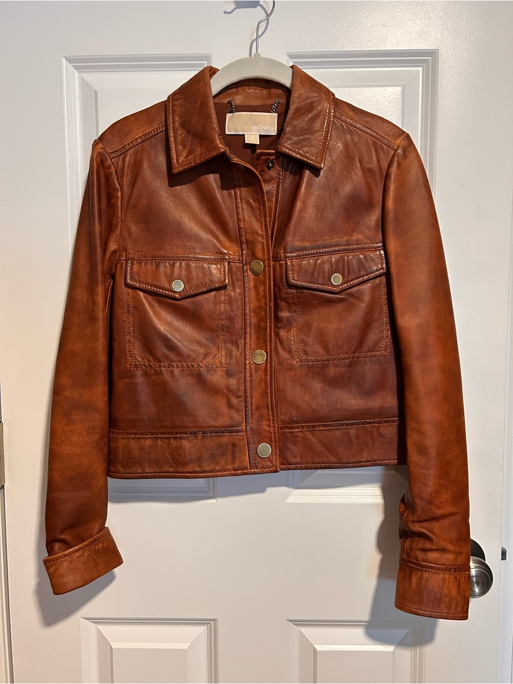 Micheal Kors Cropped Brown Leather Jacket Women's Size XS - Picture 7 of 7